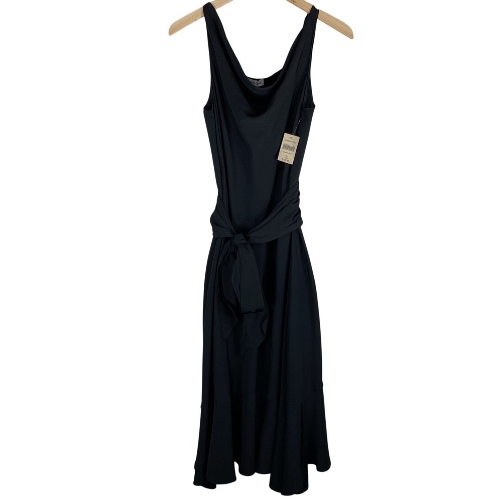 Coldwater‎ Creek Belted Tie Waist Cowl Neck Sleeveless Midi Dress Black 10 (NWT)
